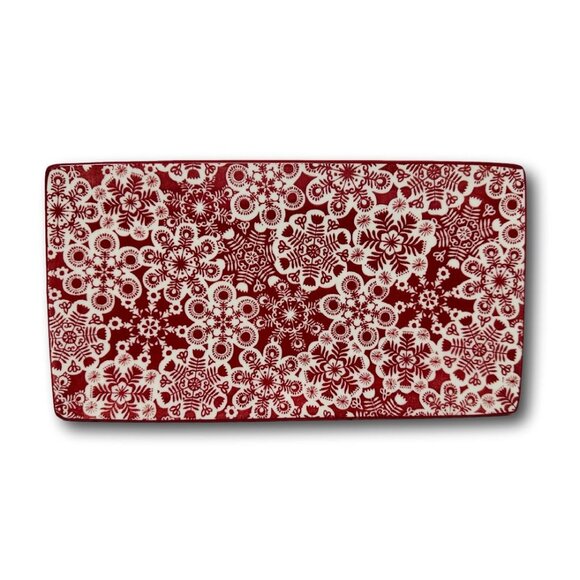 Hallmark Snowflake Red Tray Platter Christmas Holiday Serving Dish Trinket Candy - Picture 1 of 3
